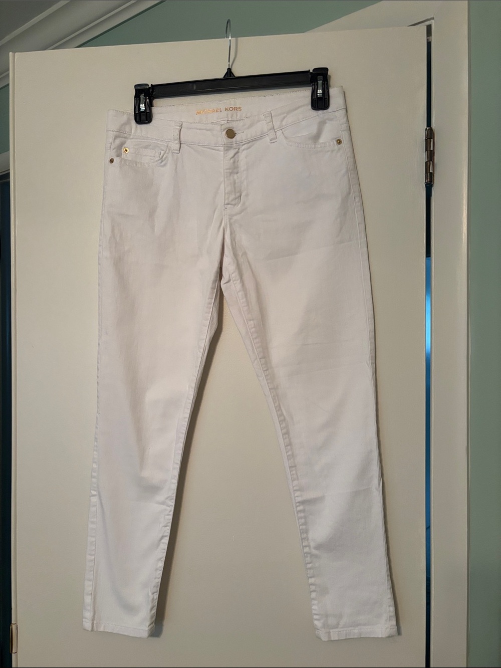 Michael Kors White Skinny Jeans with Gold Accents